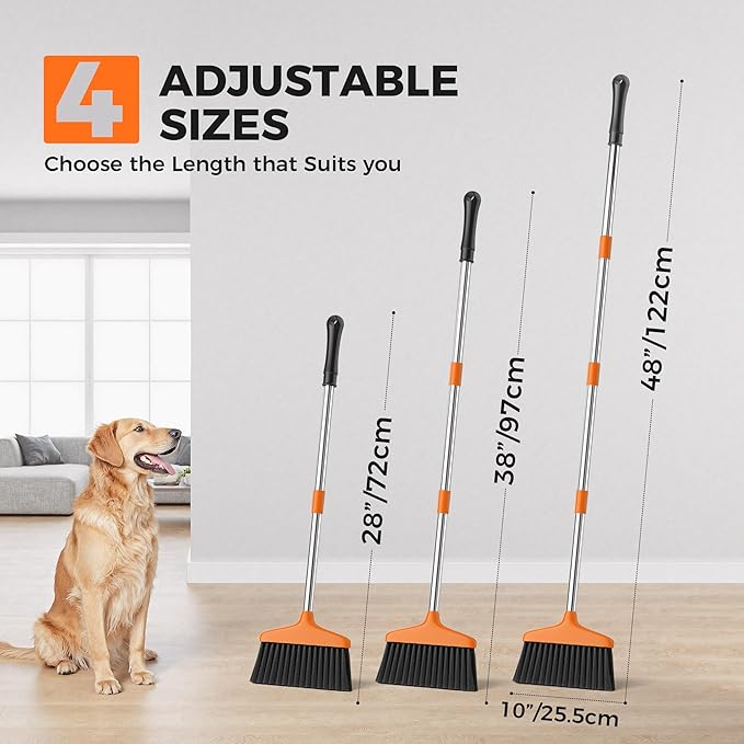 Handy Broom, Indoor/Outdoor Brooms, Duty Kitchen Broom, for Home Garage Kitchen Office Courtyard Lobby Patio Lawn Concrete (2, Orange)