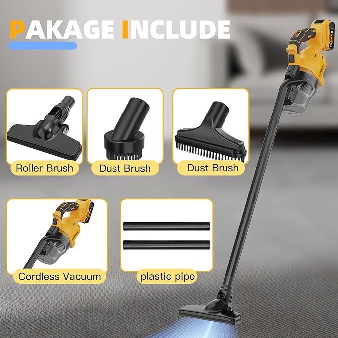 Cordless Vacuum for DE-Walt 20V Battery, 5-in-1 Handheld Electric Vacuum Cleaner with 500W Powerful Motor, 46 CFM Portable Hand Vacuum with HEPA Filter for Car, Carpets, Furniture (No Battery)