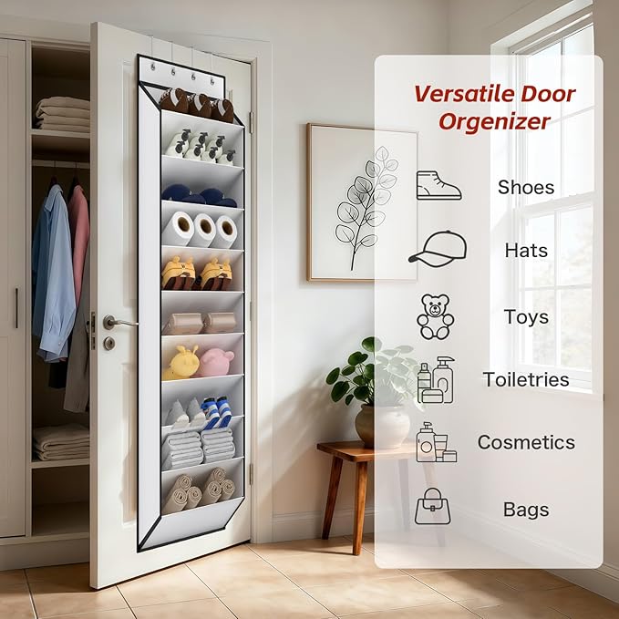 KEEPJOY 10 Tiers White Over Door Shoe Organizer Storage, Hanging Shoe Holder for Door with Large Deep Pockets, Fit 20-30 Pairs Shoe Rack for Sneakers, Boots (White)