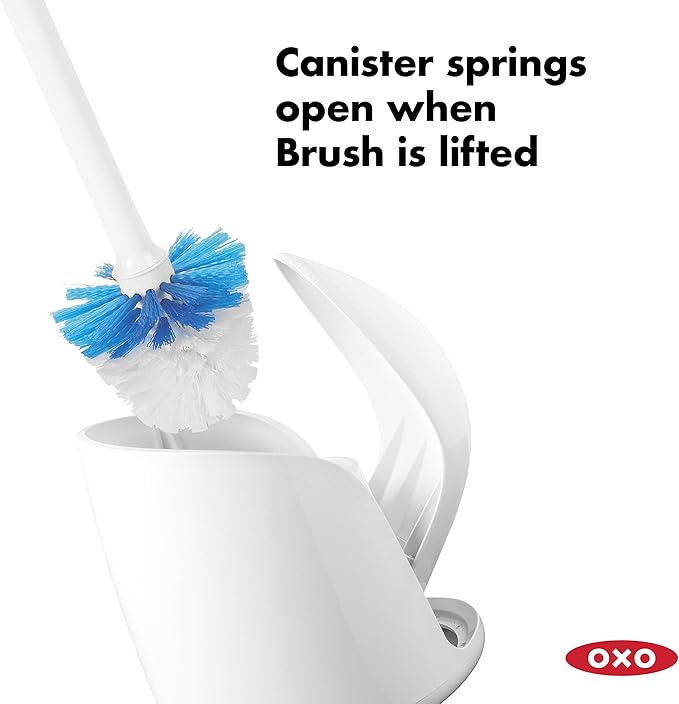 OXO Good Grips Compact Toilet Brush & Canister, Toilet Bowl Brush and Holder with Automatic Canister Door, Bathroom and Small Spaces Cleaning Supplies Essential (Pack of 6)