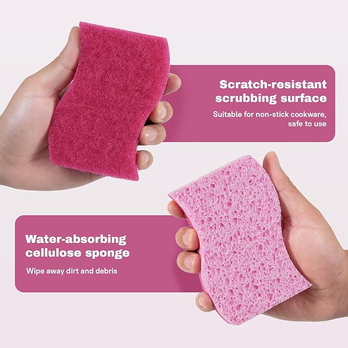 9 Pack Gentle Clean Delicate Scrub Sponges, Safe for Fine China, Glass & Nonstick Pans, Dual-Sided Soft Cleaning Sponges in Resealable Pouches