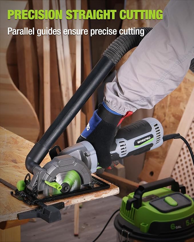 WORKPRO 5.8Amp 3500RPM Circular Saw with Parallel Guide, Maximum Cutting Depth 1-11/16?(90°),1-1/8?(45°), Compact Circular Saw with Three 4-1/2" Blades for Wood, PVC, Tile, Cement Block