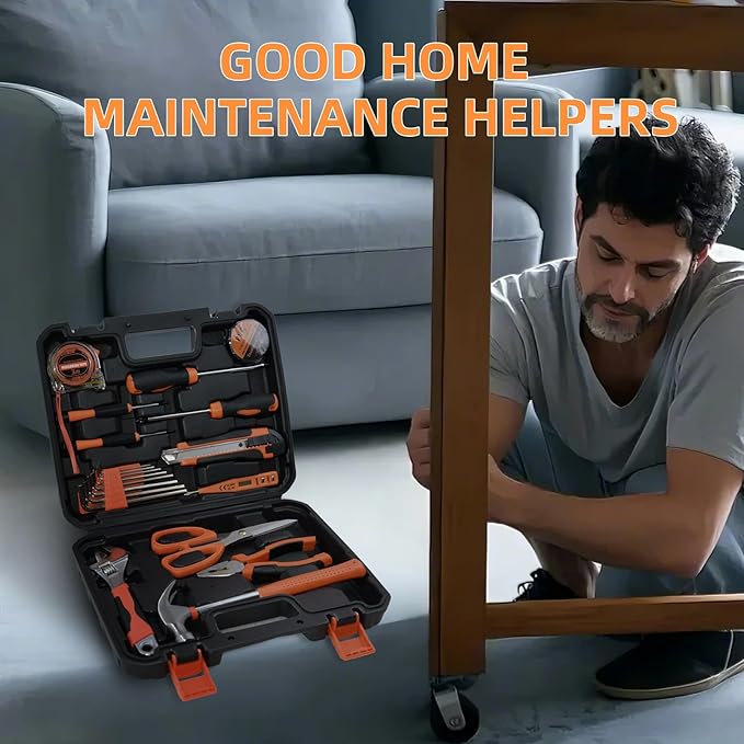 20 Piece Orange Home Tool Set, Home Repair Tool Kit for Men Women, and College Students, Comes With A Portable Storage Box and Can be Used for Small Home Repairs and Outdoor Work