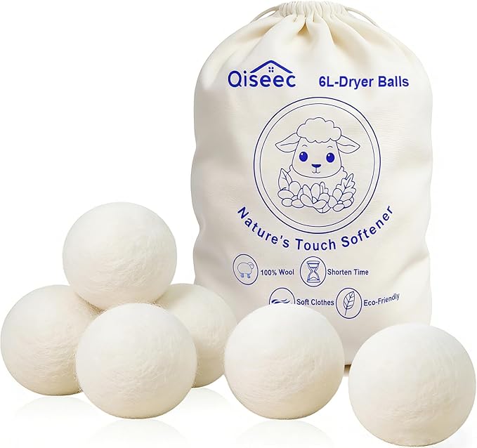 Wool Dryer Balls 6-Pack L - Natural Reusable Laundry Fabric Softener, Reduces Wrinkles & Drying Time, Hypoallergenic, Leaves Fabrics Naturally Soft and Fluffy