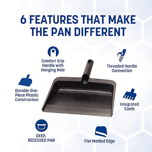 Carlisle FoodService Products Heavy Duty Dust Pan with Handle – Durable Plastic, 8 Inch Dust Pan for Home, Kitchen, and Commercial Use, Black