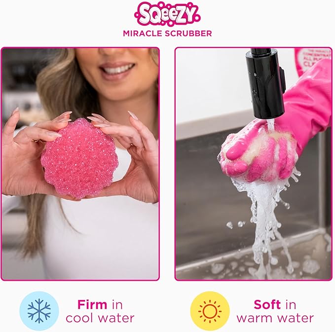 Stardrops – The Pink Stuff – SQeeZY Miracle Scrubber Sponge, Scratch Free Solution for Ultimate Home Cleaning - Perfect for Kitchens, Bathrooms, and Outdoor Use, 3-Pack