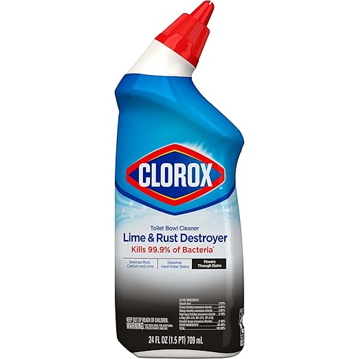 Clorox Toilet Bowl Cleaner Lime & Rust Destroyer, Automatic Toilet Bowl Cleaner, Healthcare Cleaning and Industrial Cleaning, 24 Ounces (Pack of 1)