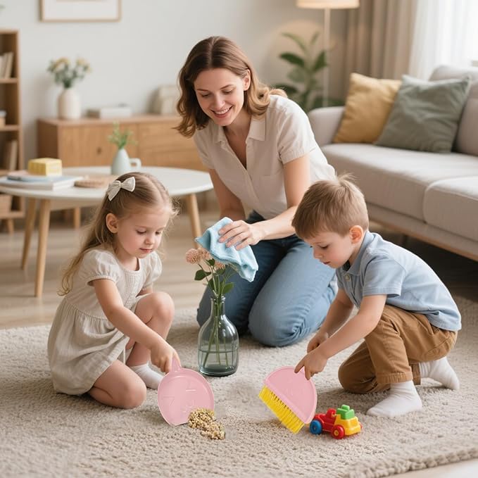 Small Broom and Dustpan Set,mini Broom and Dustpan Set,Kids Broom Set,for Home, Sofas, Kitchen countertops, Storage Shelves, bathrooms, and pet Areas Cleaning(Pink)