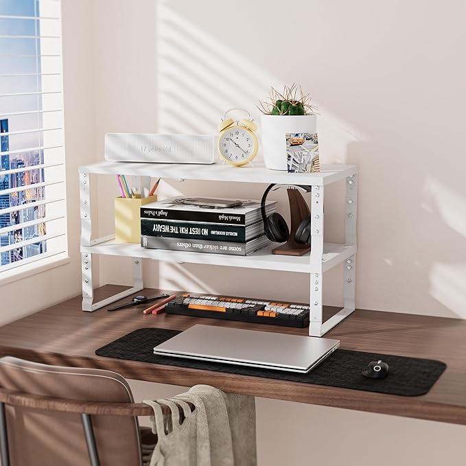 Adjustable Metal Shelving Unit, Stackable & Expendable Storage Rack for Home/Office/Kitchen, Space-Saving，Sturdy&Durable，Easy Assembly (2PACKS/Medium/White