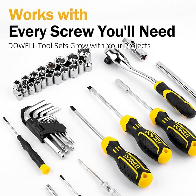 DOWELL 299-Piece Professional Hand Tool Set, Ultimate Drawer Toolbox with Sockets, Pliers, Hex Keys, Screwdrivers for Home, Auto Repair, Workshop & Emergency DIY