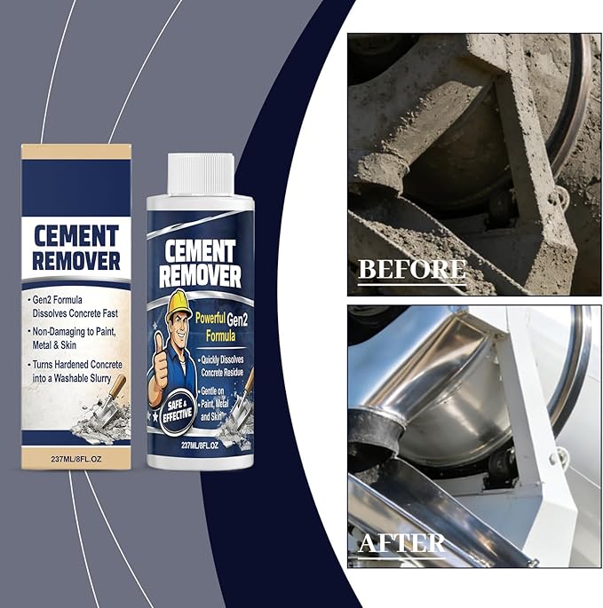 Concrete Remover Cleaner, Fast Acting No Damaging, 237ml Dried Concrete, Heavy Duty Liquid Solution, Outdoor Indoor Construction Sidewalk Patio Garage Floor Wall Tool Brick Maintenance
