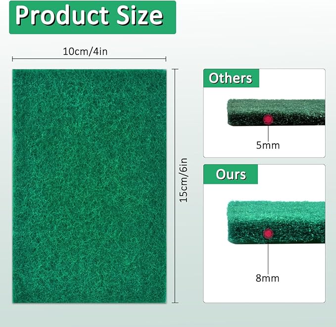 CONLI 100 PCS Scouring Pad Reusable Household Green Scrubbing Pads for Cleaning, Multipurpose 6" x 4" Non Scratch Scrubbing Pads for Kitchen Dishes Pan Metal Grills