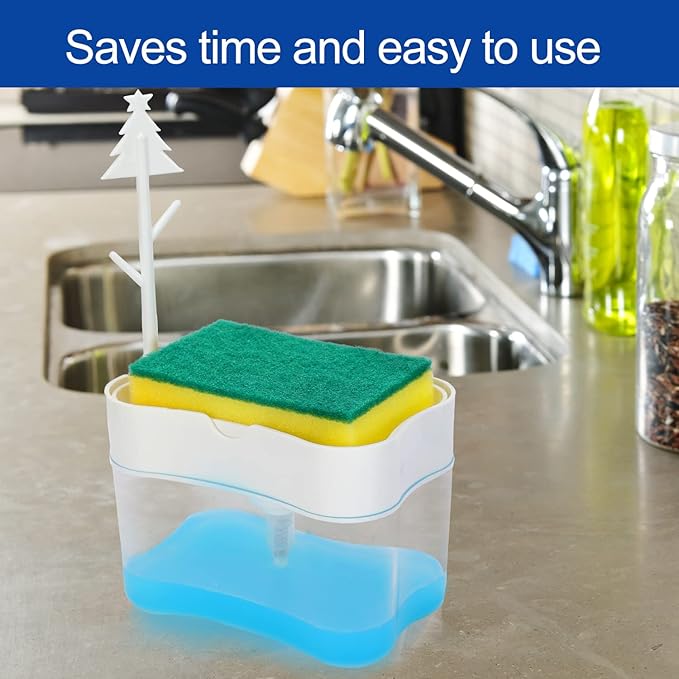 New 2026 Version Premium Quality Dish Soap Dispenser - Countertop Kitchen Soap Dispenser, Sink Dish Washing Soap Dispenser 13 Ounces (Sponge Included)