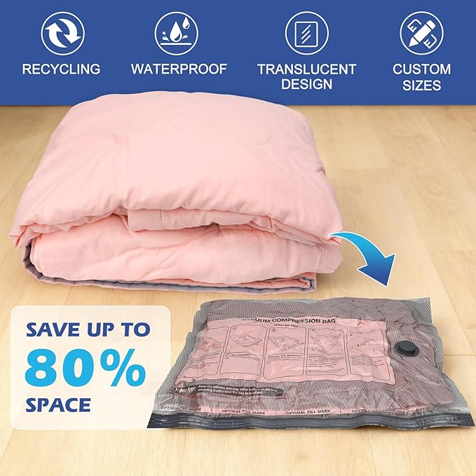 Fantictas Travel Vacuum Storage Bags with Rechargeable Air Pump, 15 Pack Portable Space Saver Bags, Compression Bags for Clothing, Bedding, Seasonal Storage & Packing Bags for Moving