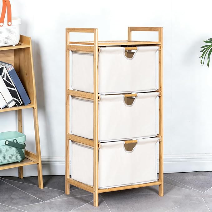 Yosoo 3 Tier Laundry Hamper Organizer with Towel Cabinet Handles, Large Capacity Box Shelf, Compact Design for Bathroom Bedroom Living Room, Ideal Storage Organizer (White)