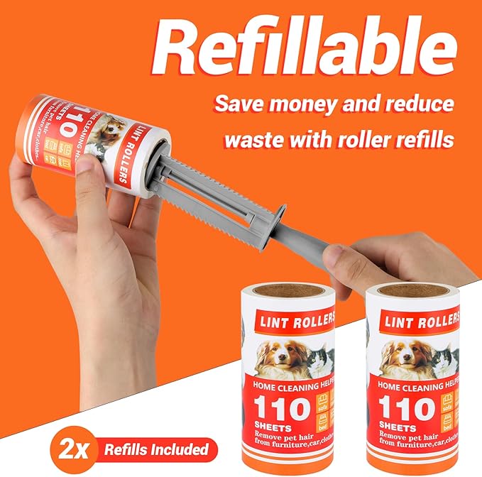 Lint Roller, Lint Rollers for Pet Hair Extra Sticky,Pet Hair Remover for Laundry, Lint Rollers for Pet Hair on Clothes, Furniture & Car - Dog & Cat Hair Removal Tool
