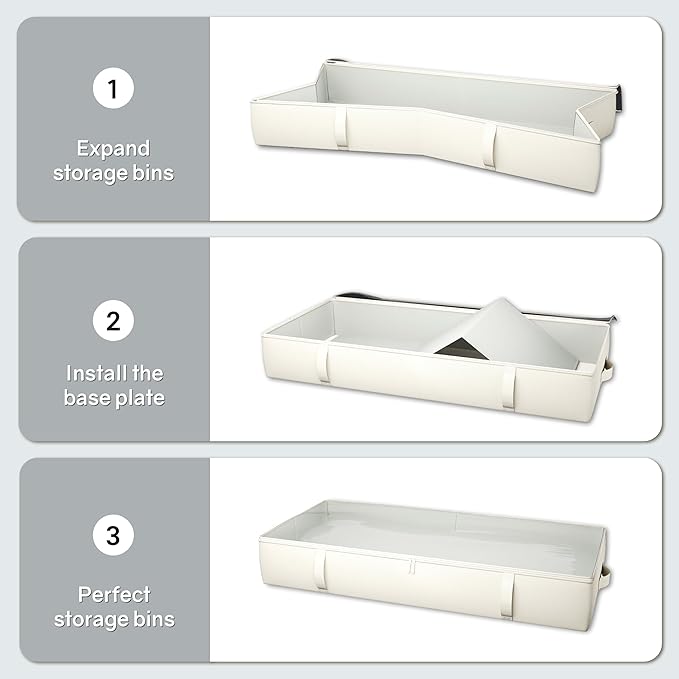 TidyCorner 2-Pack Under Bed Storage, 6 Inches Tall Closet Organizers and Storage Bins with Sturdy Sidewalls/Bottom/4 Handles, Beige