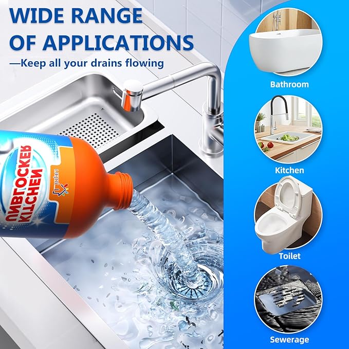Liapu 2pcs Liquid Plumber Drain Cleaner, Drain Clog Remover, Kitchen Strength Hair Eliminator Gel Clog Remover Bathroom Cleaning Supplies for All Septic Systems And Pipes