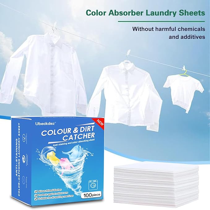 Color Absorber Laundry Sheets 100 Count,Allow Mixed Washes, Prevent Color Runs and Maintain Original Clothing,Pet Hair Remover for Laundry-2pcs,Lint Remover Balls for Laundry-6.