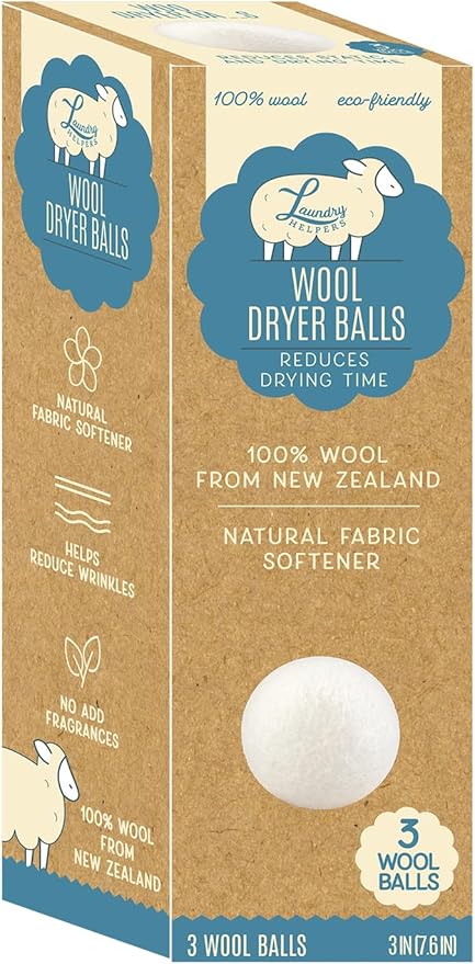 Wool Dryer Balls with Mesh Laundry Bag, White, 3 Count