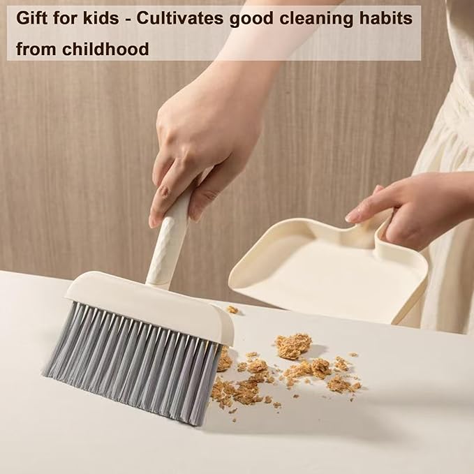 Mini Handheld Broom and Dustpan Set, Small Dust Pan and Brush Set Cleaning for Keyboard, Tabletop, Office Desk, Camping, Gardening, Pet, Car, Tiny Broom with Dustpan Combo for Children Learn Cleaning