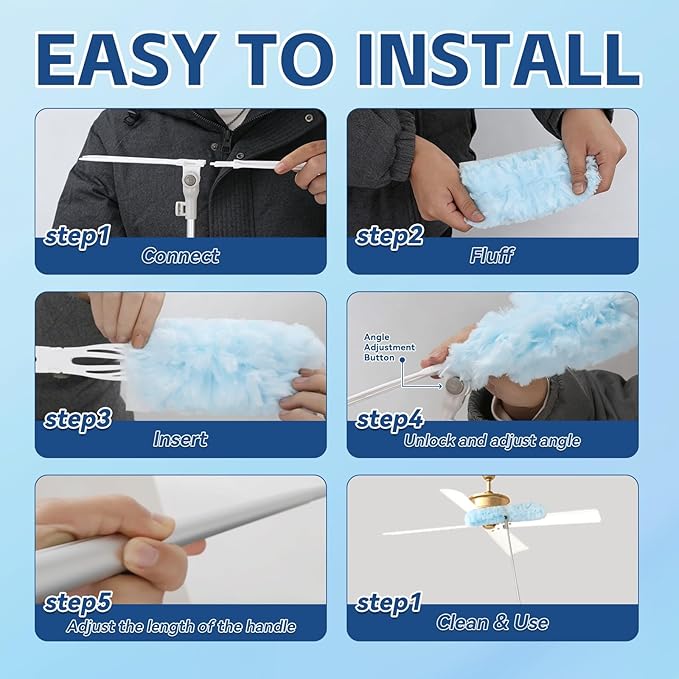6 ft Duster Extended Handle with 20 Pcs Duster Refill for Swiffer, Duster with Extension Pole, Heavy Duty Duster Refills Kit for Ceiling Fan Blades, Cleaning, Furniture, Blind, Hard-to-Reach Areas