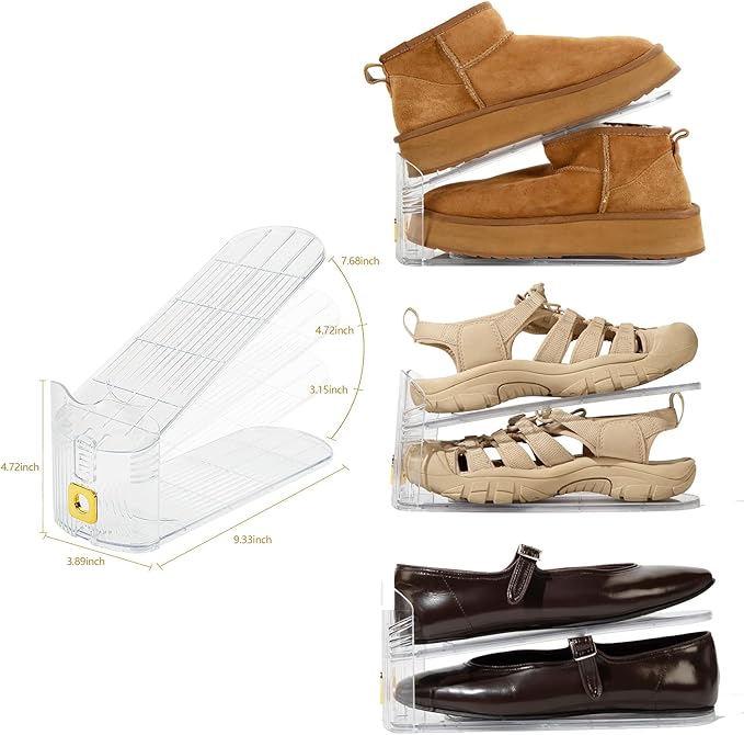 Shoe Slots Organizer,Adjustable Shoe Stackers,12 Pack Shoe Space Savers,Shoe Storage Holder for Closet,Transparent