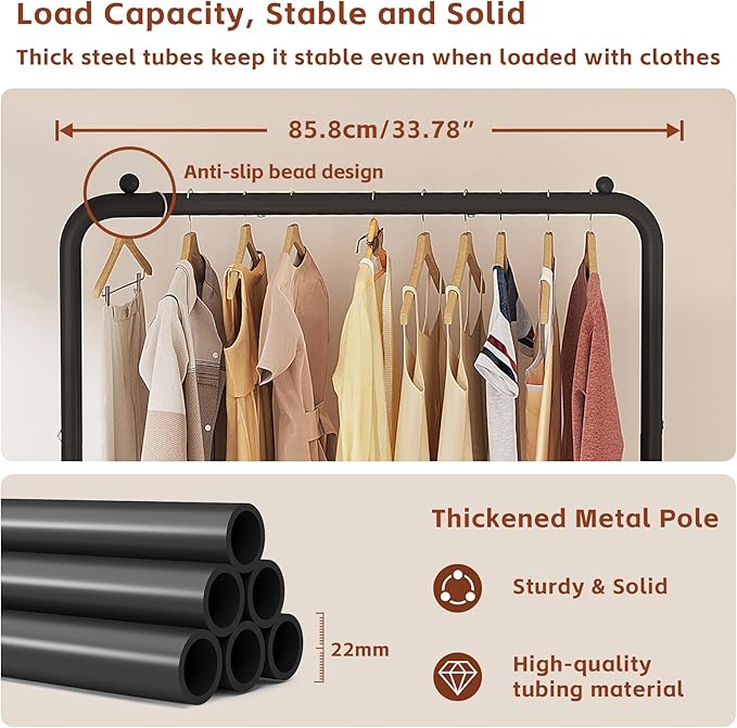 JIUYOTREE Standard Clothes Clothing Garment Rack with Storage Shelves Clothes Organizer for Hanging Clothes Coat Jacket Shirt Sweater Jeans Black
