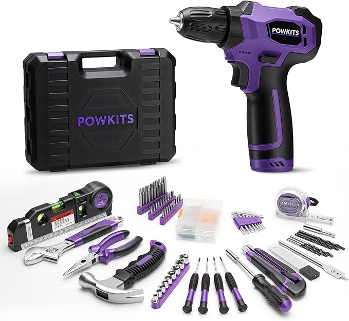 Tool Kit: 139 PCS Cordless Drill Set with Li-Ion Battery, 8V Power Drill with Type-C Charging, Portable Basic Home Tool Set for DIY Projects (Purple-A)