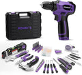 Tool Kit: 139 PCS Cordless Drill Set with Li-Ion Battery, 8V Power Drill with Type-C Charging, Portable Basic Home Tool Set for DIY Projects (Purple-A)