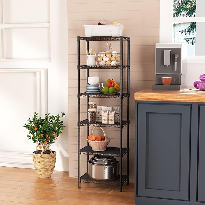 Golpart 6 Tier Shelf Adjustable Storage Mesh Gaps Metal Utility Shelves Wire Shelving Unit Organizer Rack for Home Kitchen Office Bathroom Pantry Room10 D x 16" W x 60" H Black