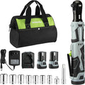 WORKPRO 12V Cordless Electric Ratchet Wrench, 3/8" 40 Ft-lbs Power Ratchet Wrench Kit with 9-Piece Socket Accessory Set, 2-Pack 2.0Ah Lithium-Ion Batteries