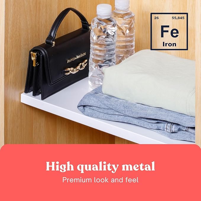 Home in Bold Tension Rod Shelving (17"-26.5" x 10") Expandable Closet Tension Shelf Storage Rack - No Drill Cabinet Tension Rod Shelf for Closet No-Slip
