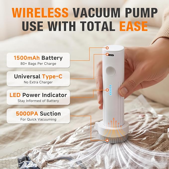 Space Saver Vacuum Storage Bags with Portable Electric Pump, Vacuum Seal Bags for Clothing Travel, Compression Bags for Travel & Home, Clothes, Blankets, Seasonal Storage, 12 Combo (4L/4M/4S)