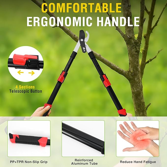 Yesker 26-33 Inch Extendable Bypass Loppers for Tree Trimming Heavy Duty Powerful Gear Tree Trimmer w Non-slip Handle Sharp Steel Blade up to 1.8" Cut Capacity Branch Cutter Chops Thick Branches Ease
