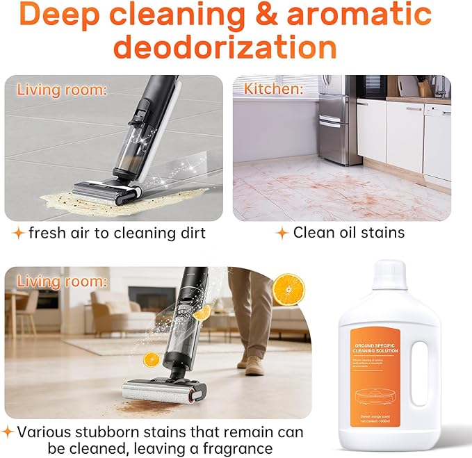 Orange Floor Cleaning Solution 1L Compatible with Dreame Wet & Dry Vacuum and Robot， Residue & Streak Free,Suitable for All Robot Vacuum Cleaners and Wireless Wet Dry Dual-Use Vacuum Cleaners