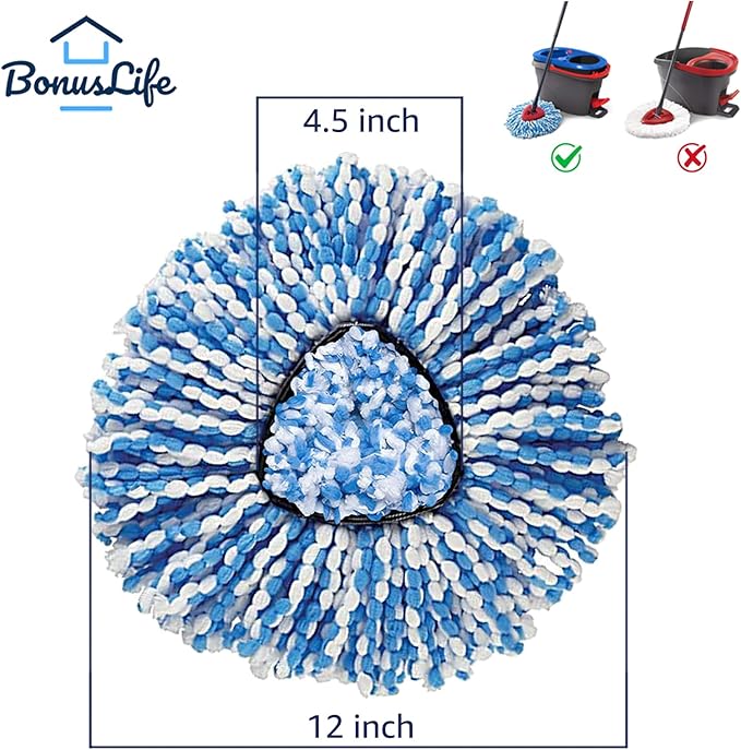 4 Pack Mop Head and 1 Pack Head Base Part for O-Ceda RinseClean Spin Mop Refill 2-Tank System Only Easy Cleaning Microfiber Replacement
