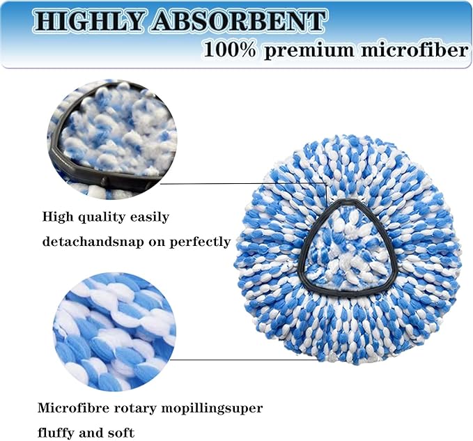 Mop Heads Replacement for O-Ceda Easy Wrin Spin Mop, Microfiber Spin Mop Refills, 4 Packs Mop Head Replacement Easy Cleaning Machine Washable