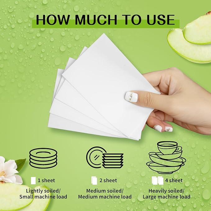 YUCO Dishwasher Detergent Sheets 100 Loads Liquid-Free Dish Soap Cleaner Strips Eco-Friendly No Plastic Dishwasher Pods Detergent Use in Dishwasher or Sink Leaving Dishes Sparkling Clean (Apple)