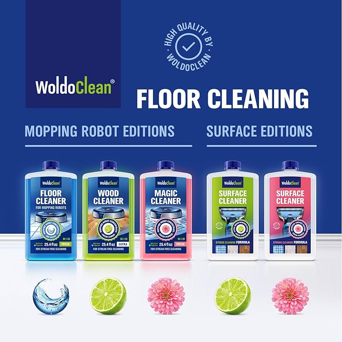 WoldoClean Floor Cleaner Solution for Robot Mops 25.36 fl.oz - Concentrate Makes 40 Gallons, compatible with Roborock, Dreame, Roomba, Tineco
