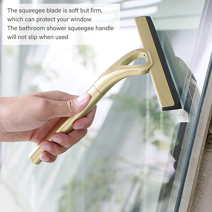TOPINCN Stainless Steel Squeegee Window Cleaning Glassware Household Tile Squeegees Mirror Scratch Artifact for Glass Cleaner Gold Shower Squeegees