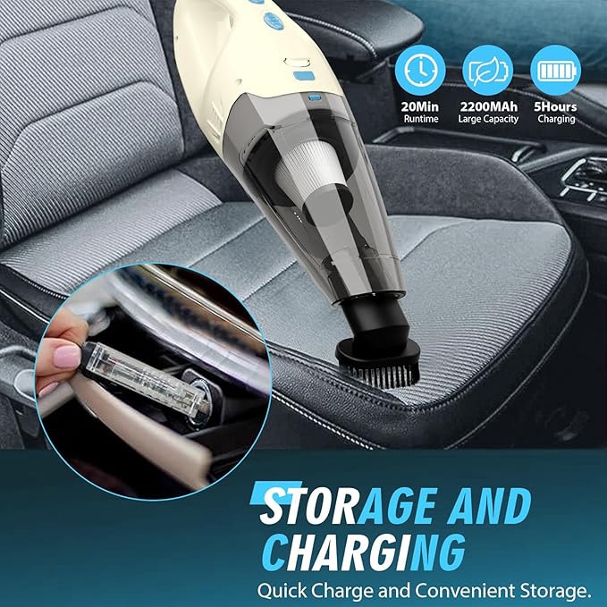 FUOAYOC Handheld Vacuum Cordless,Car Cordless Rechargeable, 6KPA Powerful Suction Hand Held Vacuum with LED Light/Multi Accessories, 1.6lbs Mini Portable Vacuum Cleaner for Home/Car/Office Cleaning