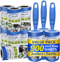 Extra Sticky Lint Roller Mega Value Set 900 Sheets for Pet Hair Removal and Clothes, Dog and Cat Lint Remover, 10 Pack