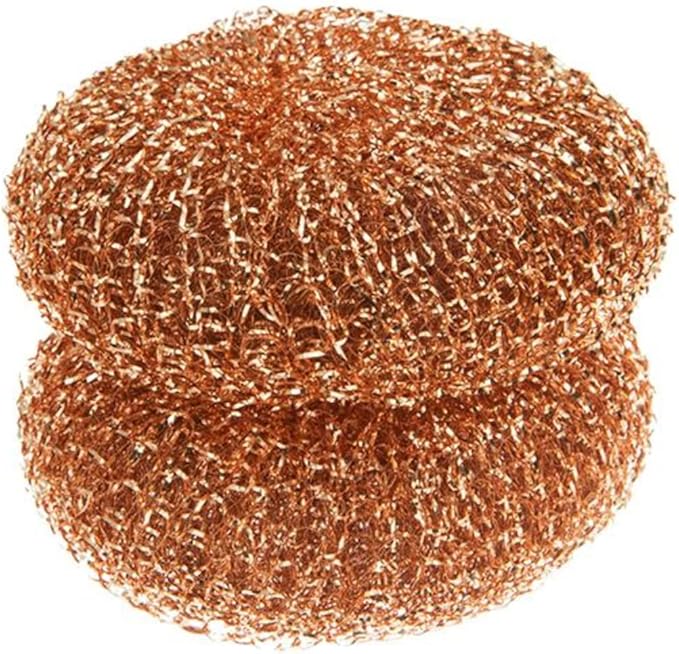 LOLA Copper Mesh Scouring Pad, 18 Grams, 2 Pack, Heavy Duty Cleaning Pads, Copper Coated Knitted Flat Wire Mesh, Recyclable, Cleans Baked On Messes