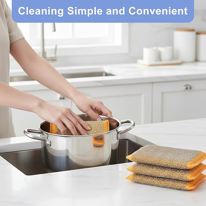 6Pcs Scrub Sponges Steel Wool Scrubber Kitchen Sponges Non Scratch Cleaning Sponge Reusable Microfiber Dish Scrubber Sponge for Cleaning Pots Pans Dishes Bathroom (3 Colors