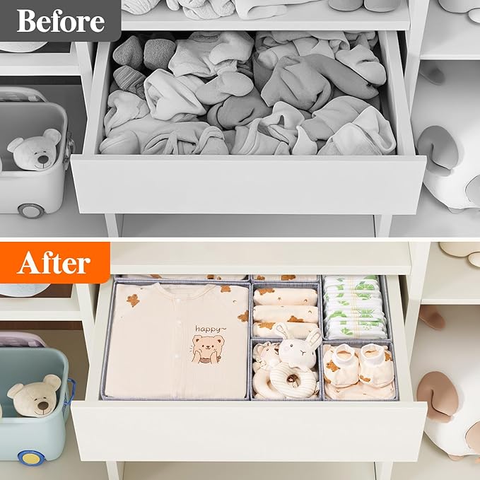 Lifewit Nursery Drawer Organizer for Clothes 24 Pack, Certified Child-safe Dresser Drawer Divider Storage Bins, Foldable Clothing Storage Basket for Baby Clothes/Underwear/Sock/Diaper in Closet