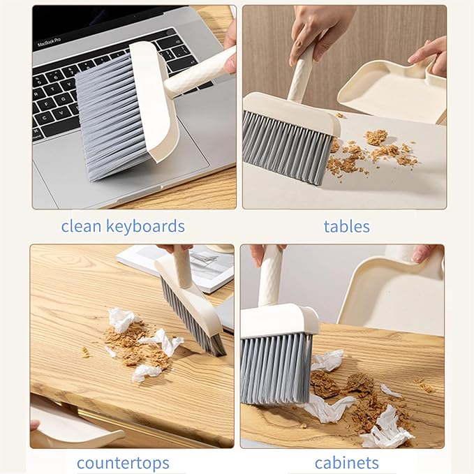 Mini Broom and Dustpan Set - Compact Cleaning Kit for Home, Car, Camping, Pet Hair, Small Spaces & Travel | Durable Hand Broom Dustpan Combo | Portable Desk Set with Brush and Hook