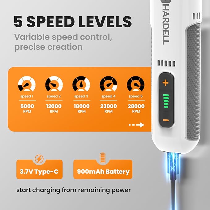 HARDELL 8V Cordless Rotary Tool Kit, 5 Variable Speed, 42 Accessories, 28000RPM, Power Tool for Sanding, Polishing, Engraving, Grinding, Drilling, DIY Crafts