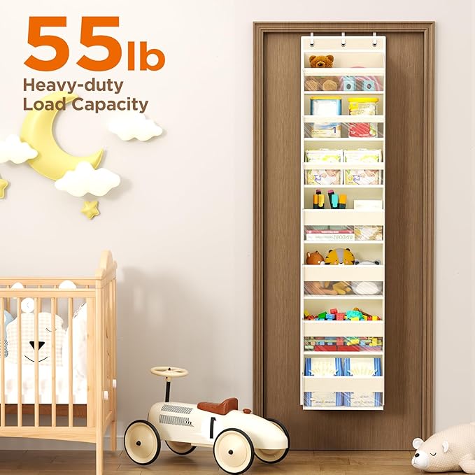 Mefirt Over The Door Organizer, 7 Tier Door Hanging Organizers with 7 Large Pockets 12 Side Pockets, Behind Door Storage Hanging Shelves for Closet Bathroom Bedroom Nursery