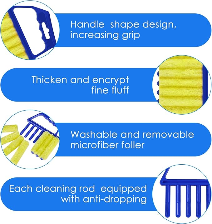 Geiserailie 2 Pcs Window Venetian Blind Cleaner Duster Tool Washable 7 Fingers Dusting Cleaner and Air Vent Shutter Brush Blinds Air Conditioner Fan Duster Dirt Housekeeping Tool (Orange Blue)
